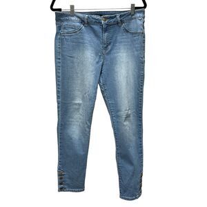 d.Jeans Woman's Blue Jeans Size 12 Straight Leg 4 Buttons On Leg Of Jeans